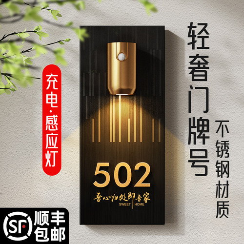 不锈钢感应发光免打孔家用门牌号