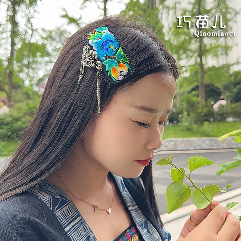 民族风刺绣夹子苗绣发夹bb夹手工边夹碎发夹复古弹簧夹批发定制