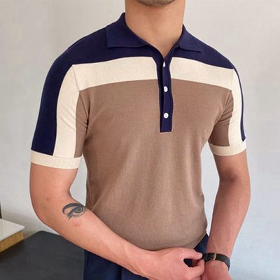 男装拼接针织衫短袖撞色修身polo衫Men's Contrast Short Sleeves