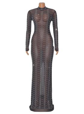 Mesh Maxi Dress Gown Women Straps Party Dresses see thorough