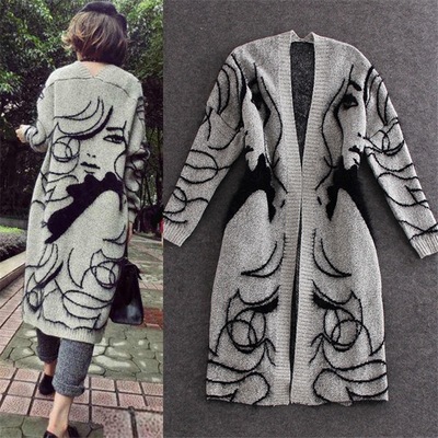 女郎头像开衫宽松蝙蝠袖外套 ladies long jackets fashion coats