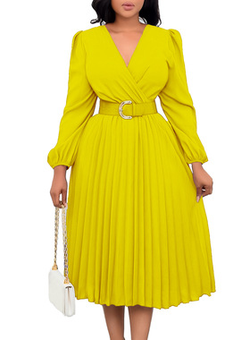 big size women dress for autumn red yellow dress OL lady 3xl