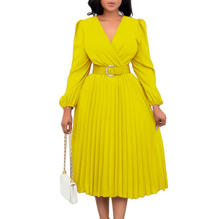 big size women dress for autumn red yellow dress OL lady 3xl