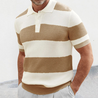 男短袖翻领针织衫Men's color blocked short sleeved polo shirt