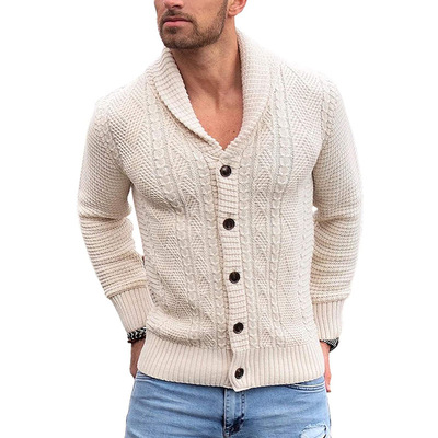 Men's solid color button up long sleeved knitted sweaters