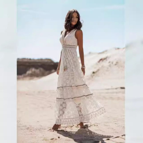 Women's lace patchwork large swing dress女蕾丝拼接大摆连衣裙
