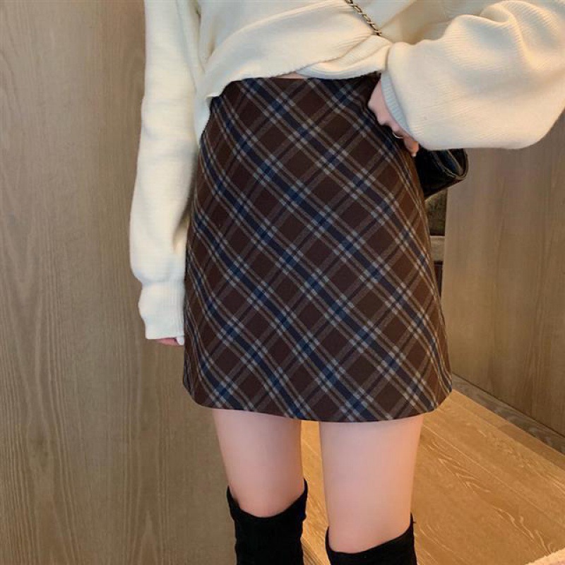 Slim Fit Plaid High Waist Mermaid Skirt修身格纹高腰鱼尾裙女