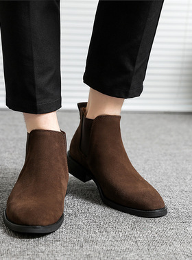 大码男鞋秋冬短反绒皮切尔西靴Chelsea boots Men leather shoes