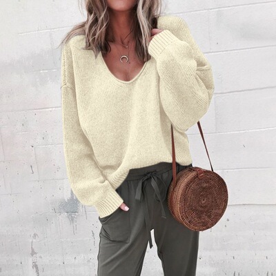 Women's knitted sweaters autumn V-neck long sleeved jackets