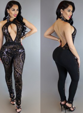 The new Europe 2017 ms sequins jumpsuits妇女亮片性感连体裤