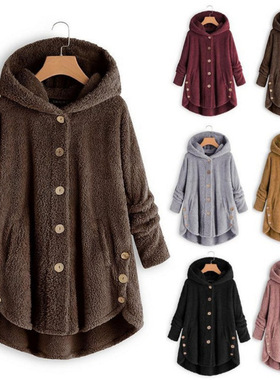 Ladies Jacket Warm Hooded Outwear Coats 冬女款不规则毛绒上衣