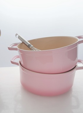 出口法国chasseur渐变珐琅彩陶瓷渐变粉双耳大烤盘收纳桶碗餐具