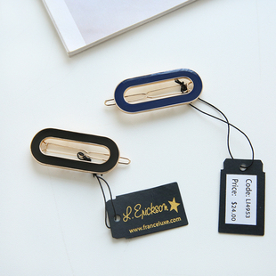 自留 出口法国轻奢金属质感小发夹蓝色珐琅彩顶夹发饰 24美元