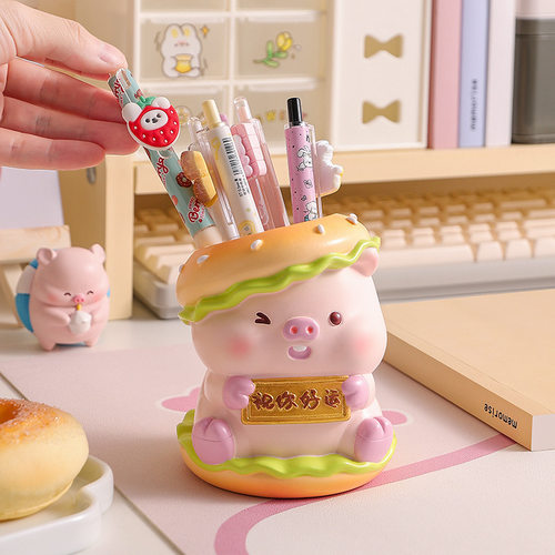 可爱小猪创意笔筒摆件办公室工位桌面稳定情绪神器生日礼物送女生