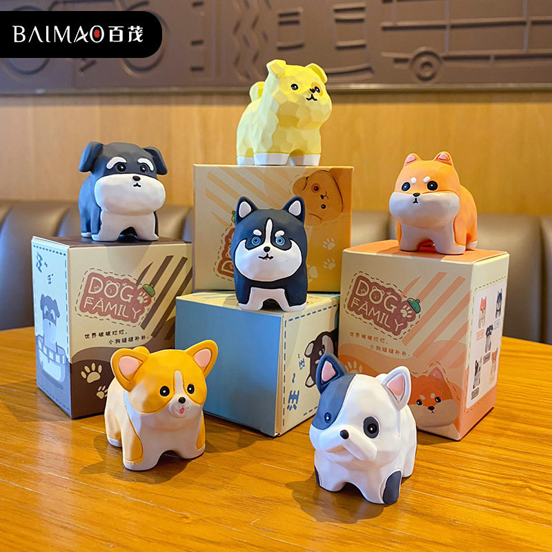 百茂原创木雕风狗狗站姿汽车摆件可爱创意树脂公仔家居桌面装饰品