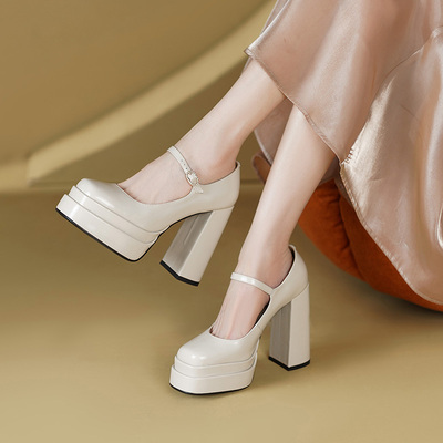 12cm浅色主婚纱婚鞋粗跟不累脚