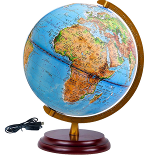 志诚 分成设色地形地球仪初中生专用32CM地球仪灯光led高清中英文地貌中学生用书房摆件木质底座教学版台灯