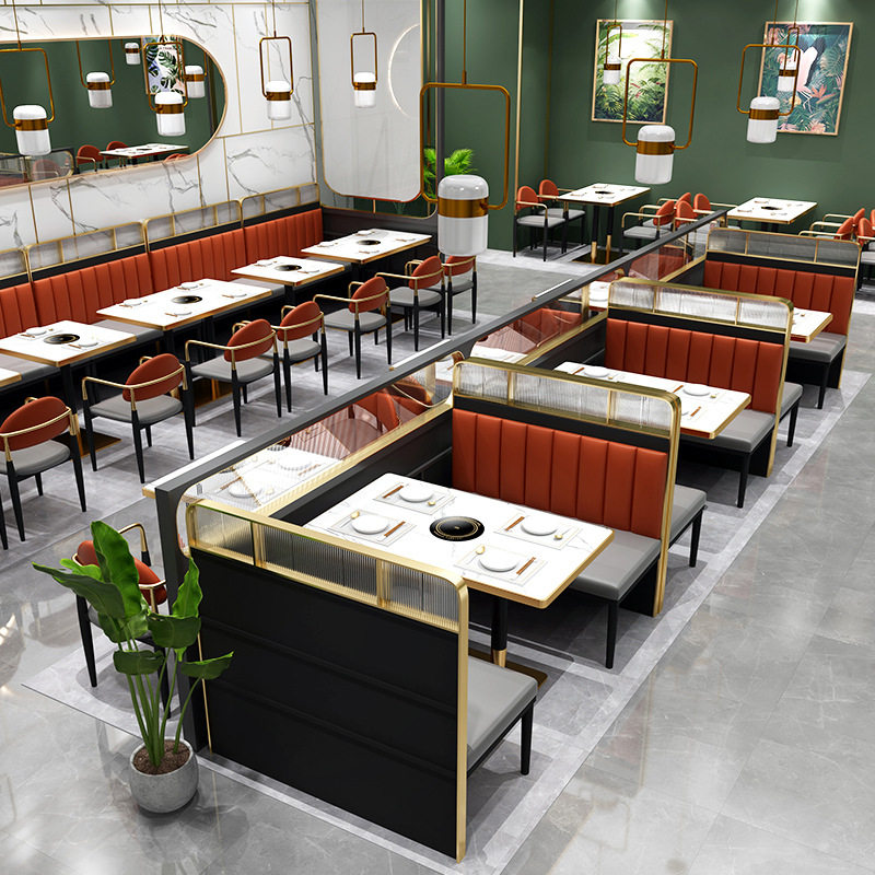 设计师餐饮连锁店轻奢卡座沙发大理石餐桌奶茶店咖啡厅餐厅桌椅