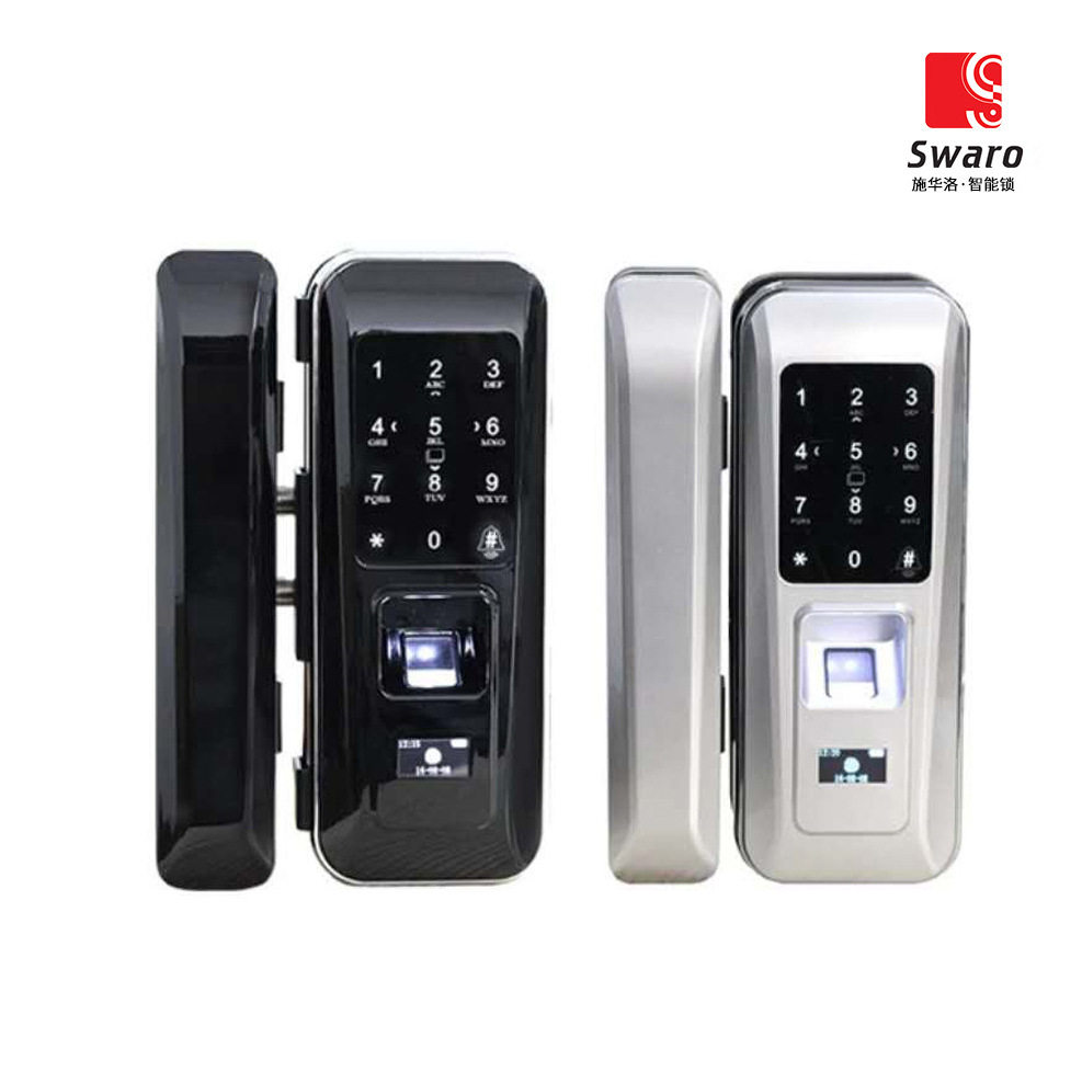 厂家玻璃门指纹锁免开孔双开门办公室电子密码锁遥控智能门锁