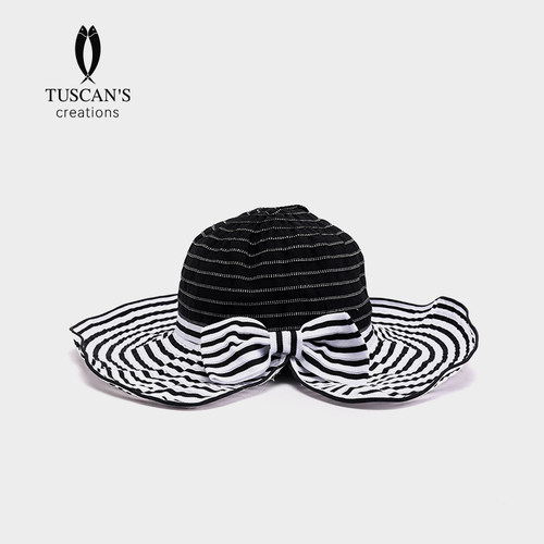 TUSCAN'S CREATIONS时尚条纹大檐渔夫帽女夏季户外防晒