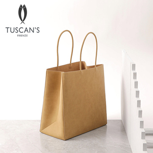 TUSCAN'S【大小号】时尚简约大容量牛皮纸袋手提包通勤双鱼女包