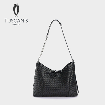 TUSCAN'S牛皮编织百搭女士通勤单肩包真皮大容量托特包TS双鱼