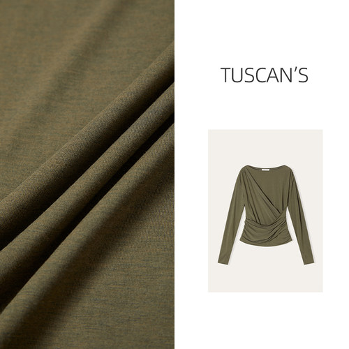 TUSCAN'S CREATIONS一字领褶皱长袖打底衫修身时尚上衣双鱼女装