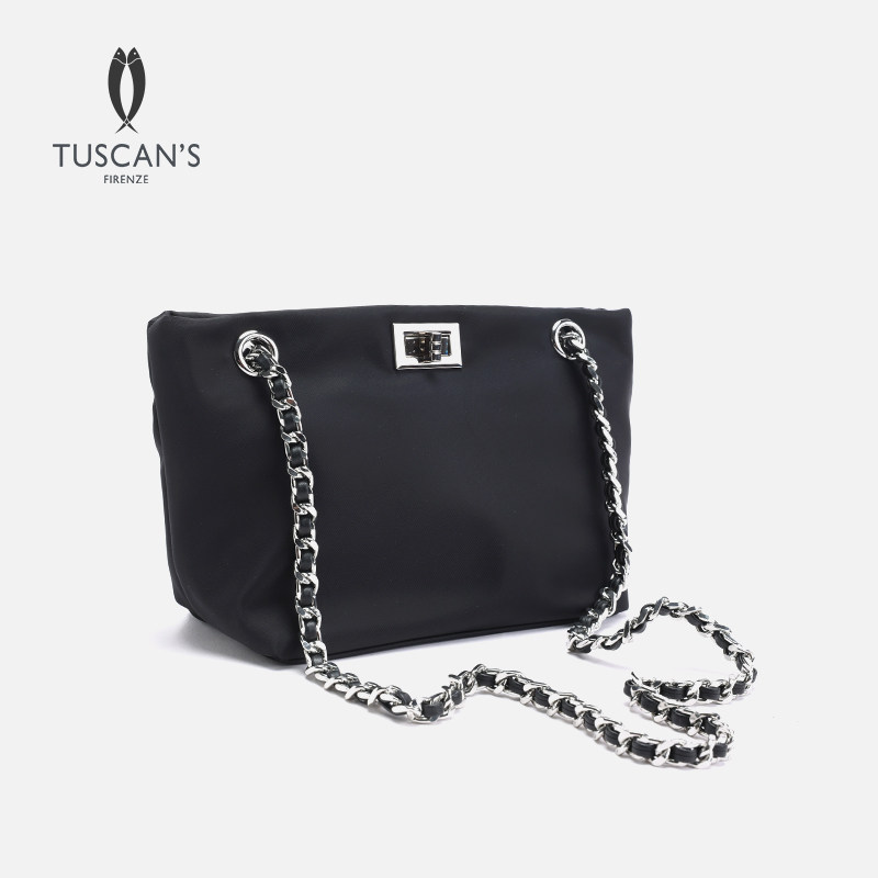 TUSCAN'S新款简约通勤单肩腋下包黑色链条斜挎包布包小包双鱼女包