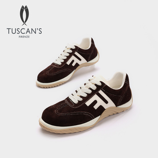 TUSCAN'S真皮德训鞋女透气复古休闲运动鞋新款系带阿甘鞋时代双鱼