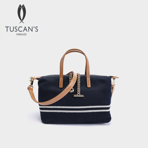 TUSCAN'S时尚条纹帆布包包女2026新款手提斜挎包轻便饺子包TS双鱼