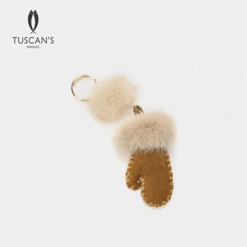 TUSCAN'S时尚百搭牛皮水貂毛手套挂件包包挂件