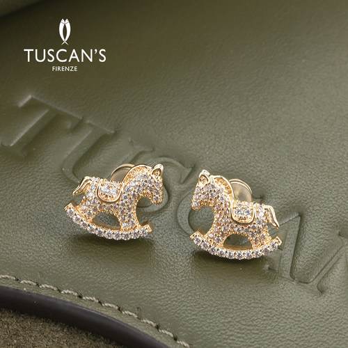 TUSCAN'S 镀金满钻小马金色耳钉精致百搭耳饰