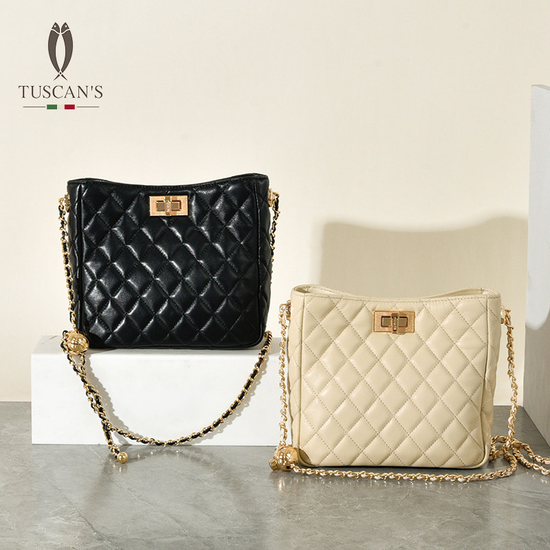 tuscans双鱼女包菱格链条小金球斜挎包包