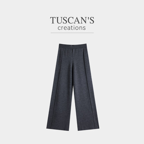 TUSCAN'S CREATIONS早春气质羊毛高腰简约百搭宽松女休闲直筒裤
