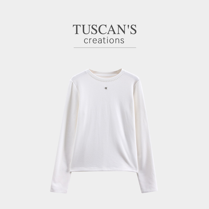 TUSCANS CREATIONS圆领长袖打底衫女外穿T恤百搭修身内搭双鱼
