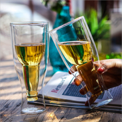 双层玻璃杯子创意酒吧啤酒杯透明