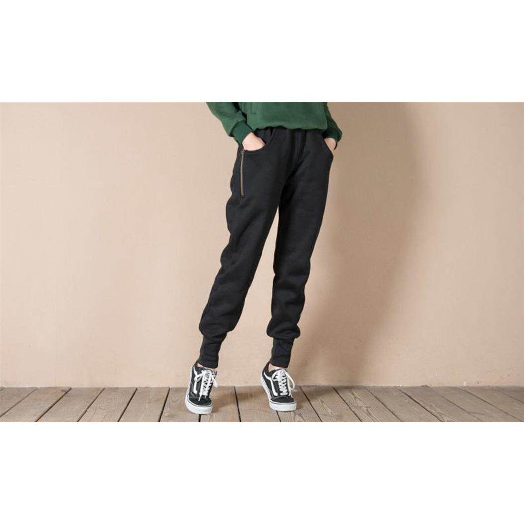 皇森运动款加绒加厚拉链宽松休闲裤哈伦裤 2017秋冬女