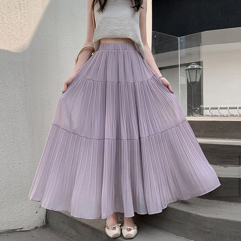 百褶裙子女装2026新款秋季漂亮气质垂坠感显瘦压褶拼接半身裙a字
