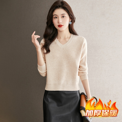 加厚v领毛衣女秋冬季内搭小个子