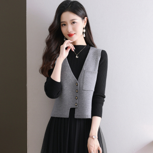 小香风针织马甲女款外穿2025新款配裙子坎肩短款毛衣新中式马夹春