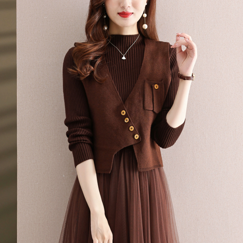 马甲毛线背心女小香风两件套装