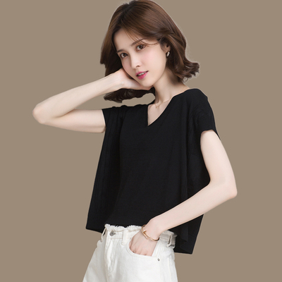 高腰早春装夏季薄款冰丝短袖t恤