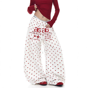 韩系慵懒风潮流星星满印字母刺绣卫裤女春冬跳舞显瘦爵士舞弯刀裤
