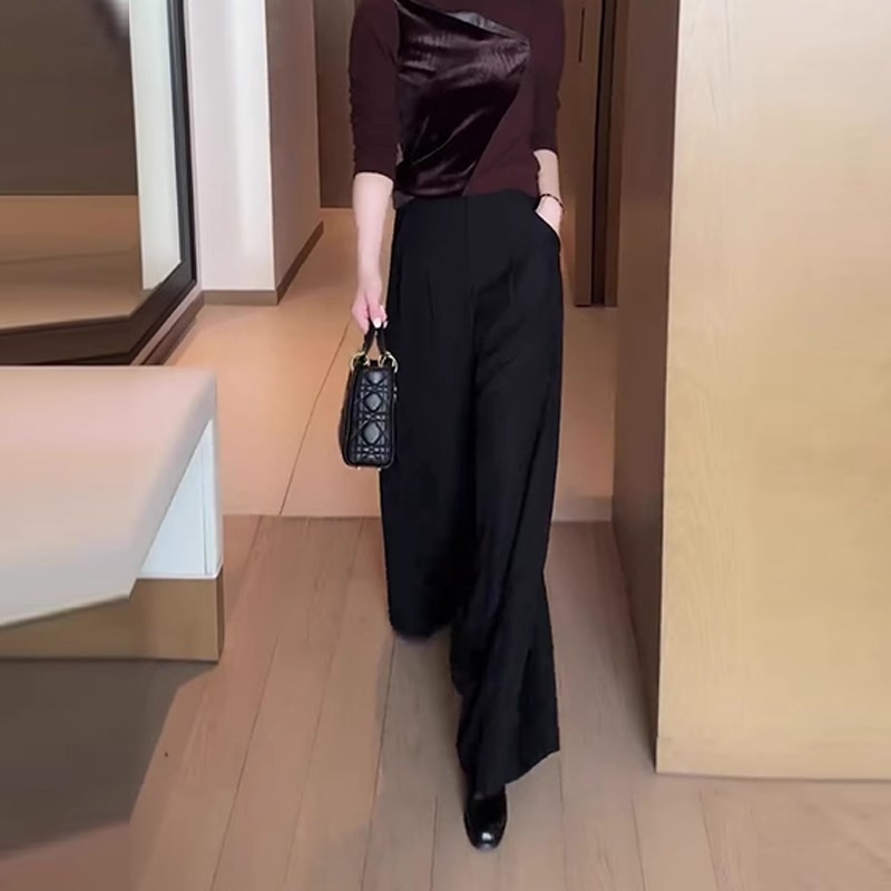 黑色裤子宽松bf慵懒风女士2025春秋窄版西装裤高腰显瘦垂感休闲裤