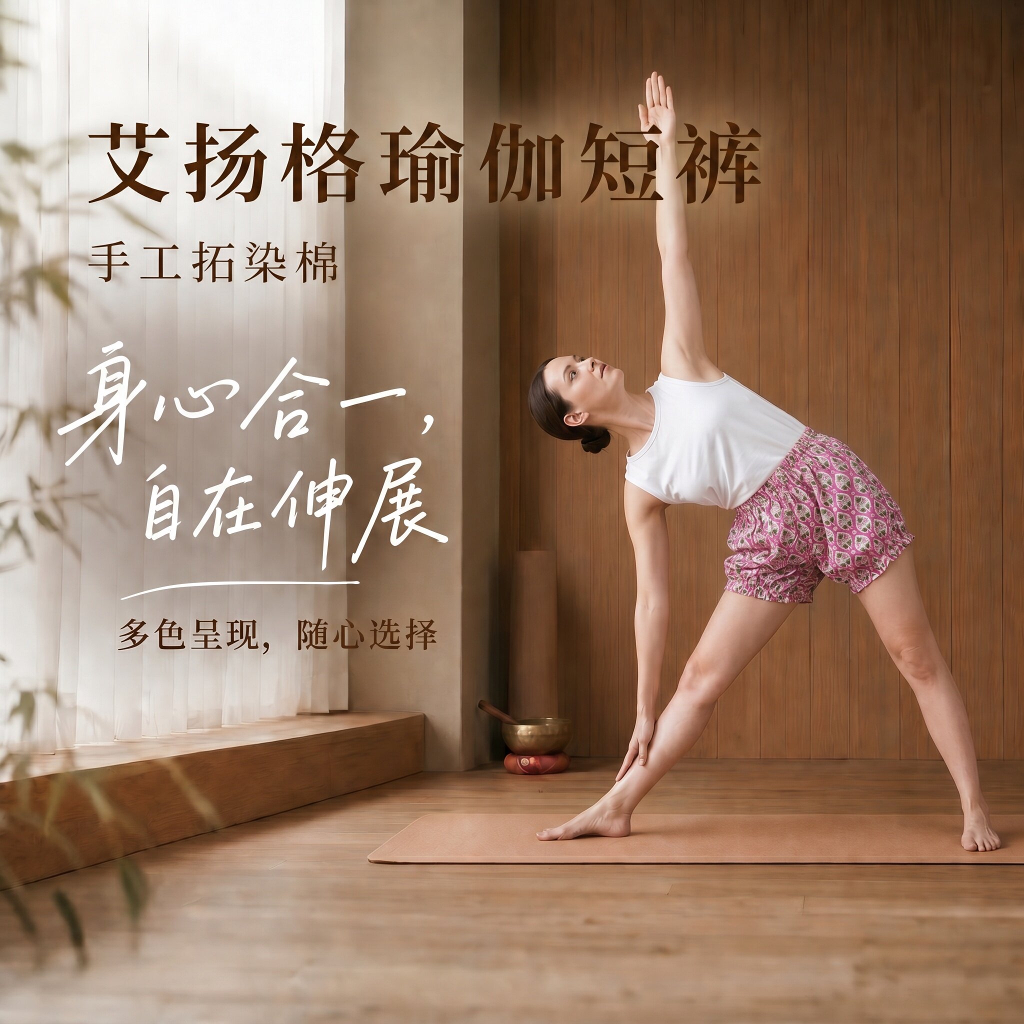 艾扬格女款手工拓染瑜伽短裤