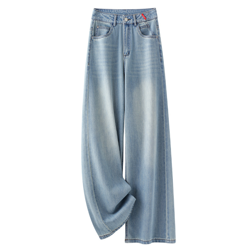 城市衣柜费依女装思慕缇村上春浅蓝色阔腿牛仔裤女2025新款秋季薄