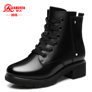 保暖马丁靴加绒粗跟羊毛英伦风真皮短靴 3515强人女靴冬季 新品