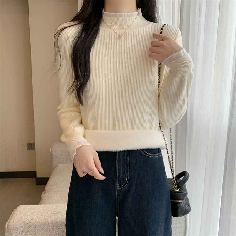 半高领加绒针织毛衣打底