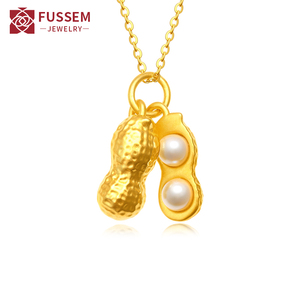 999足金好事发生珍珠黄金吊坠 花生金项链送妈妈纯金转运珠挂坠女