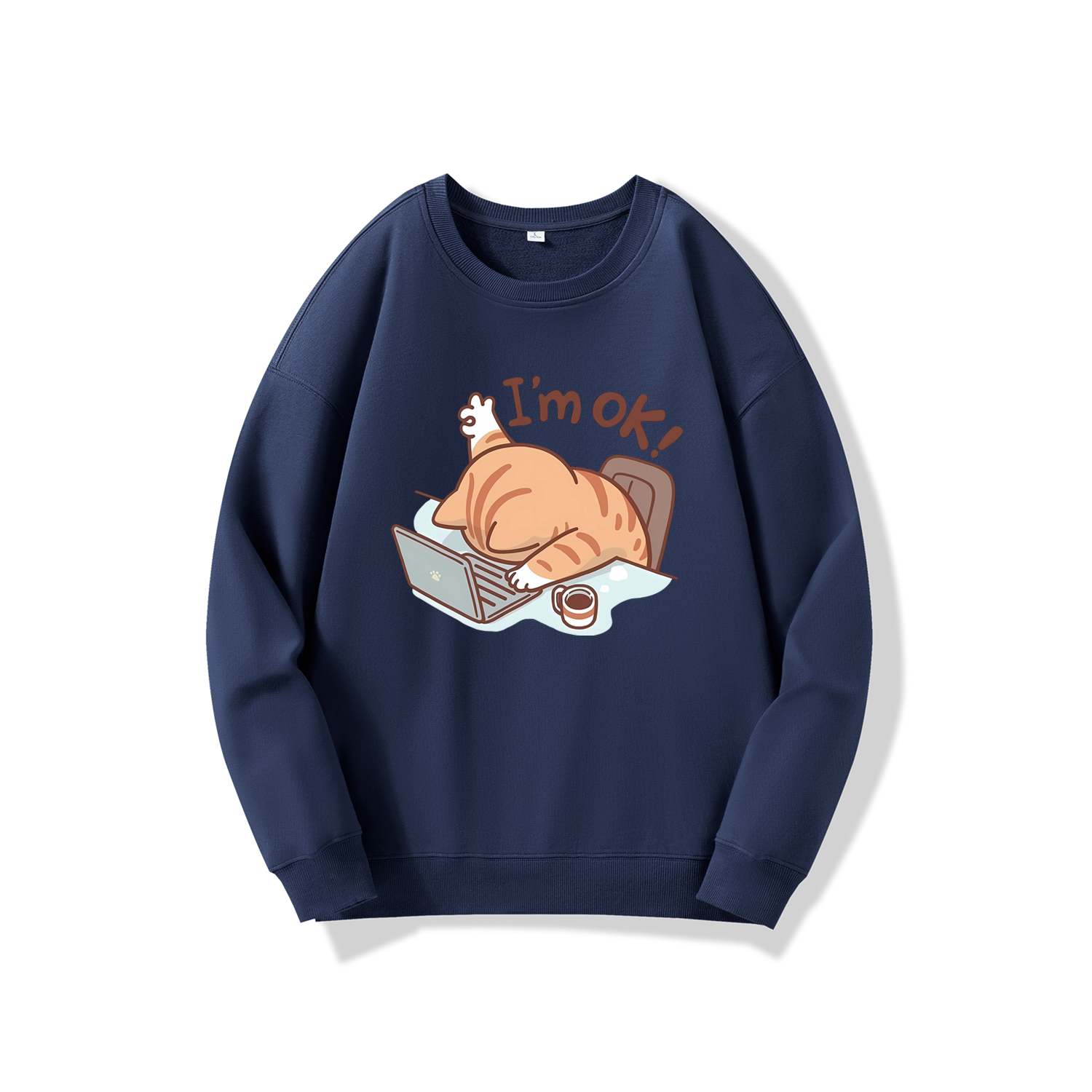 I'M OK! 我很好！无厘头印花卫衣女士圆领毛圈上衣330g纯棉舒适